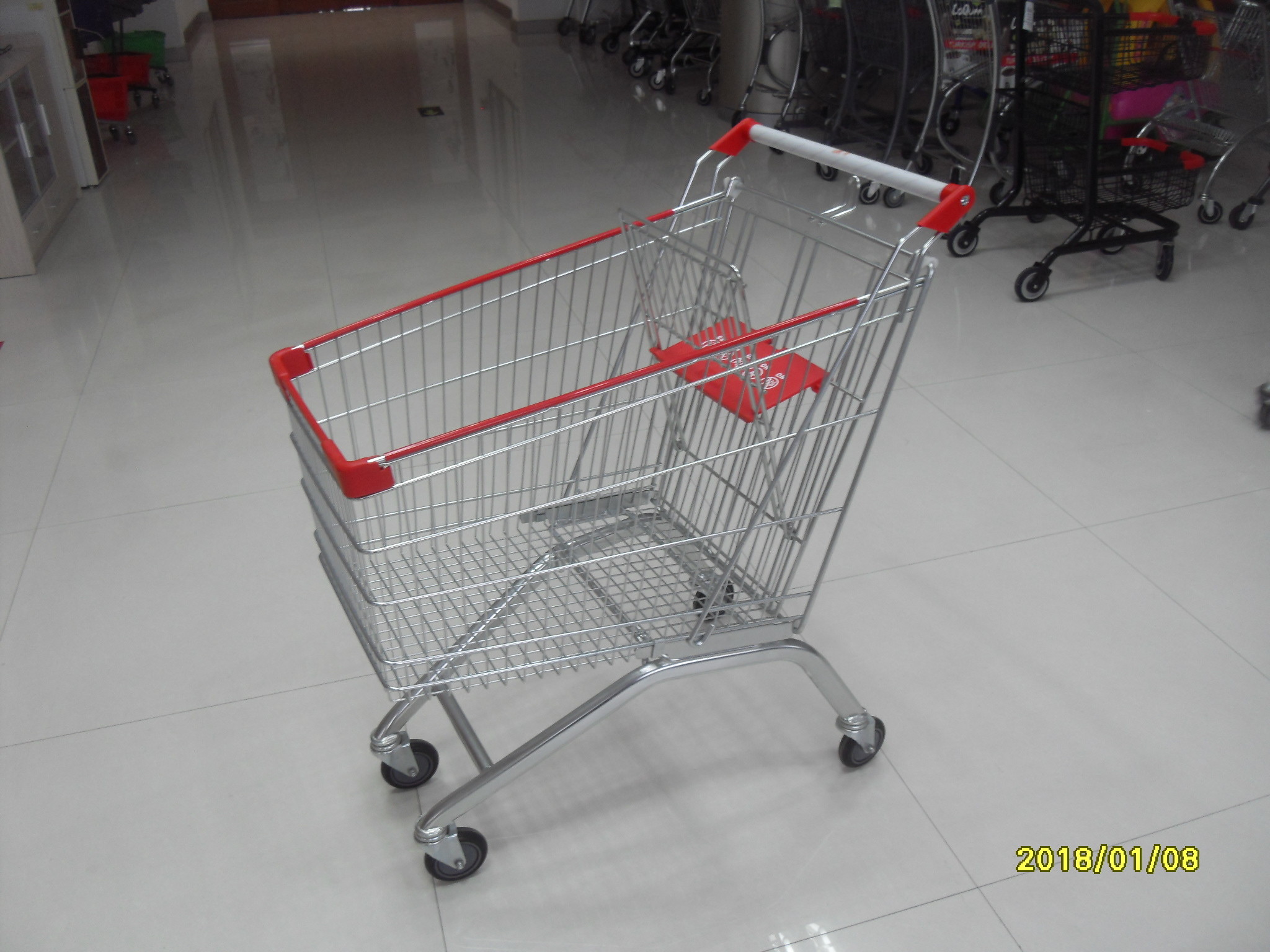 125L Liter Zinc Plated Supermarket Shopping Carts With Anti - UV Plastic Parts