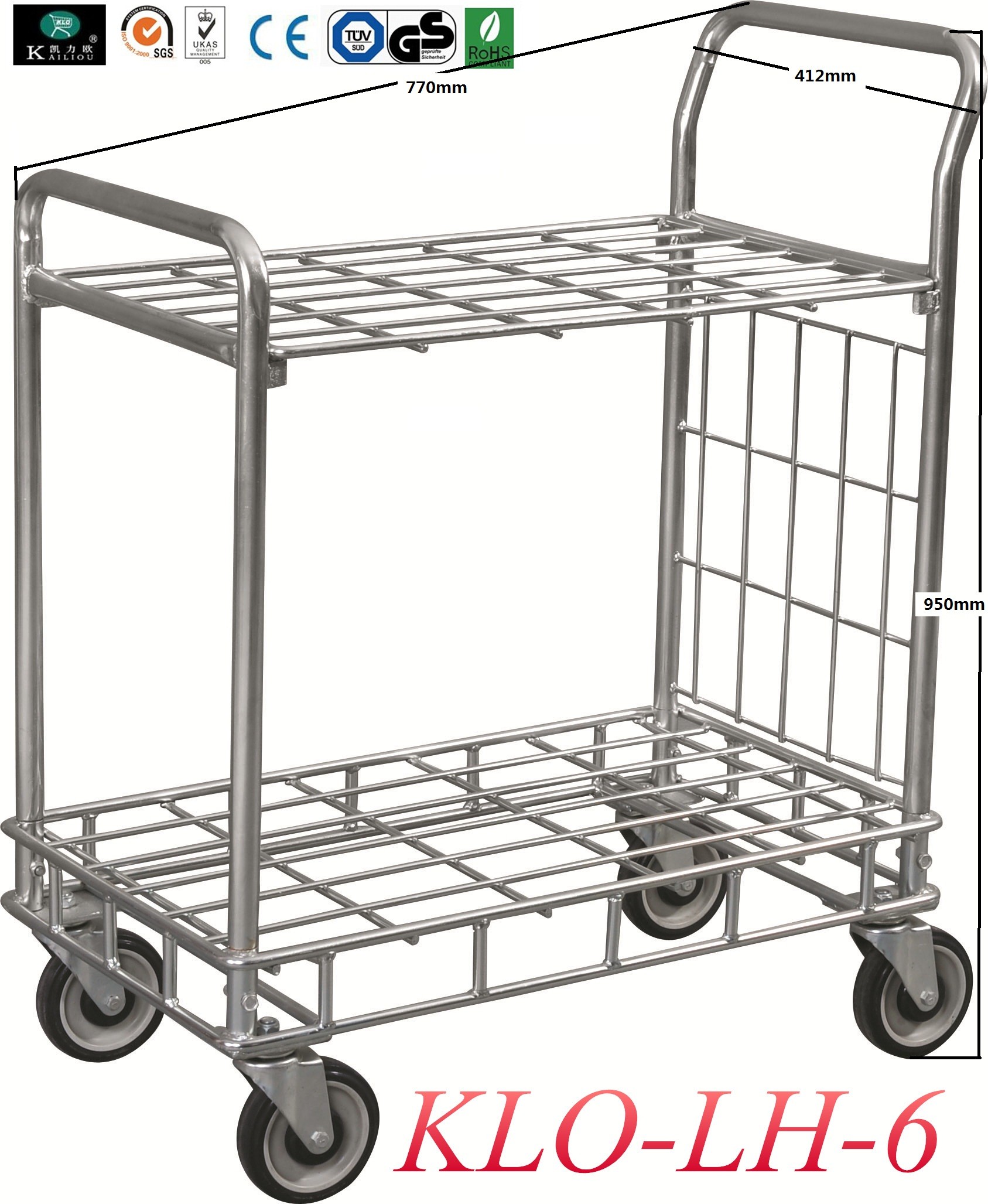 Industrial Warehouse Trolley For Supermarket Zinc Plating With Transparent Powder Coating